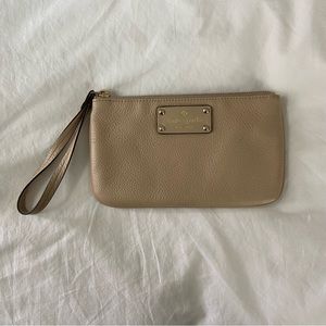 Kate Spade Chrissy Seedpearl Beige Pebbled Leather Clutch Wristlet